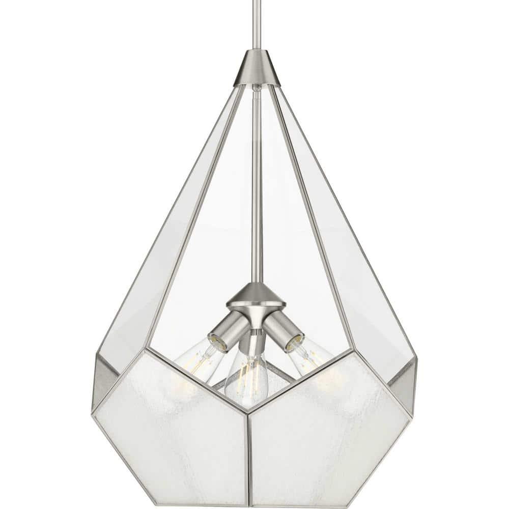 Progress Lighting Cinq 3-Light Pendant Brushed Nickel Geometric Glass Shade Collection