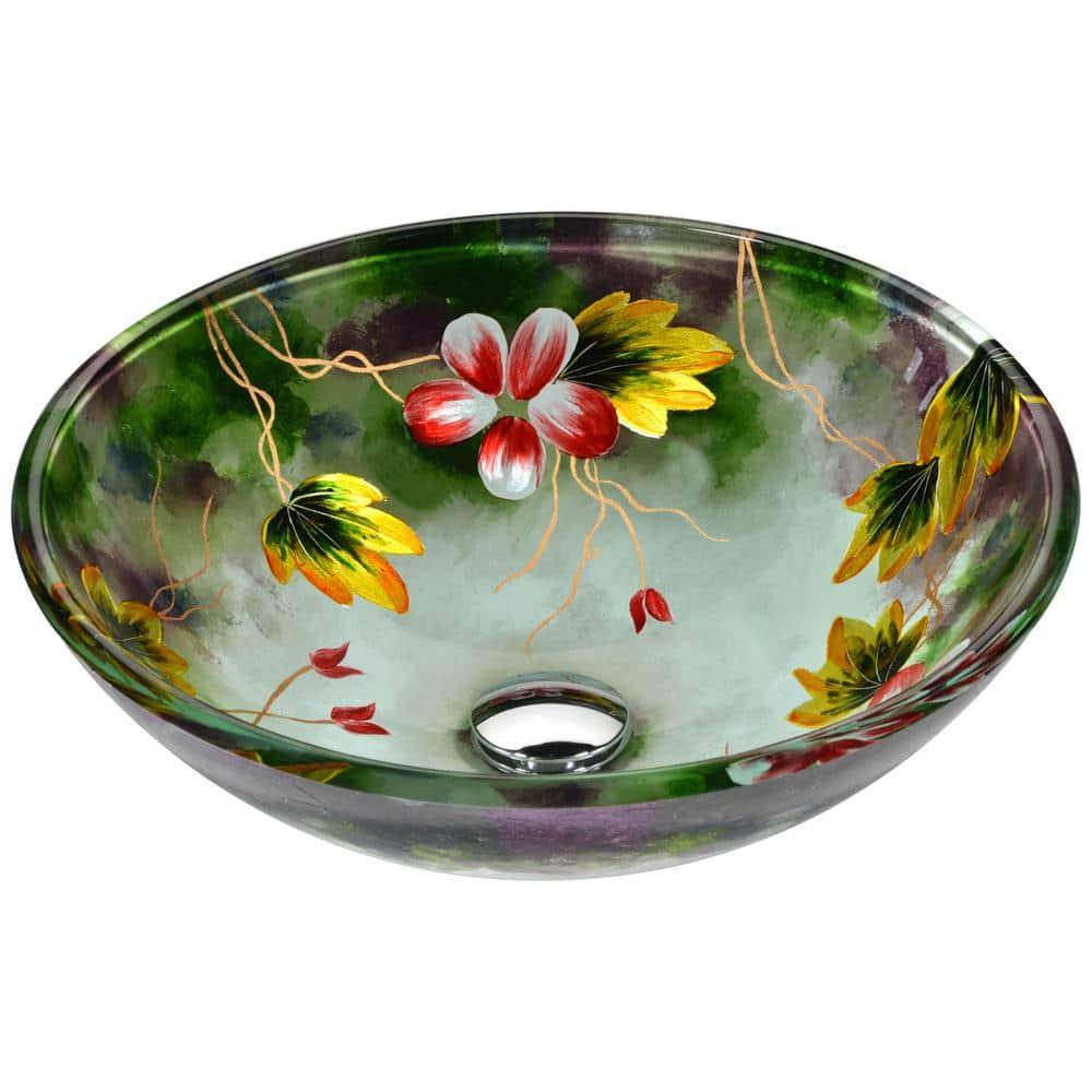 ANZZI Impasto 15.5'' Green Tempered Glass Circular Bathroom Sink with Faucet