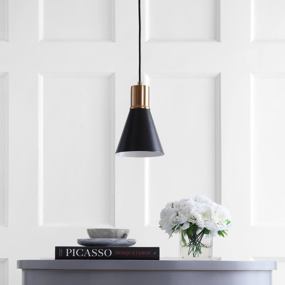 JONATHAN Y JYL6131A Apollo 6" Metal LED Pendant Contemporary Dimmable Adjustable Dining Room Living Room Kitchen Foyer Bedroom Hallway, Black/Brass Gold