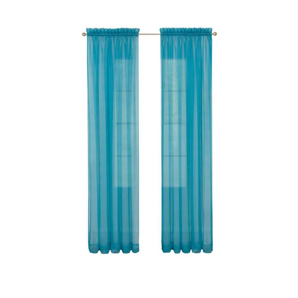 Pairs to Go Victoria Voile Modern Sheer Rod Pocket Window Curtains for Living Room (2 Panels), 59 in x 84 in, Turquoise
