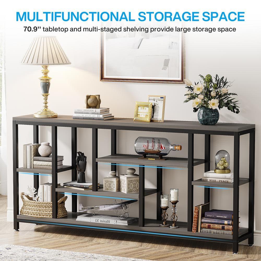 Hommoo 70.9" Console Table with Storage Shelves Gray