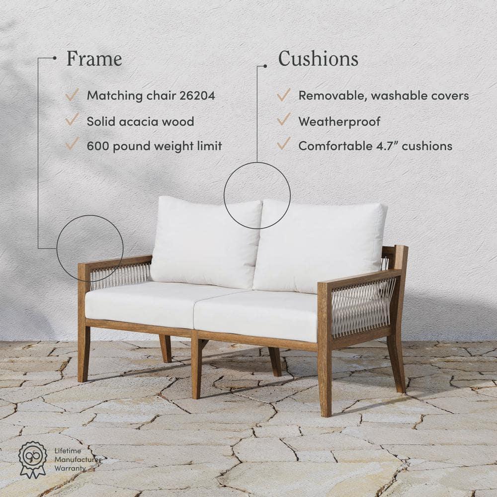 Nathan James 3pc Freya Bohemian Wood Outdoor Patio Conversation Set: Acacia Frame, Removable Cushions