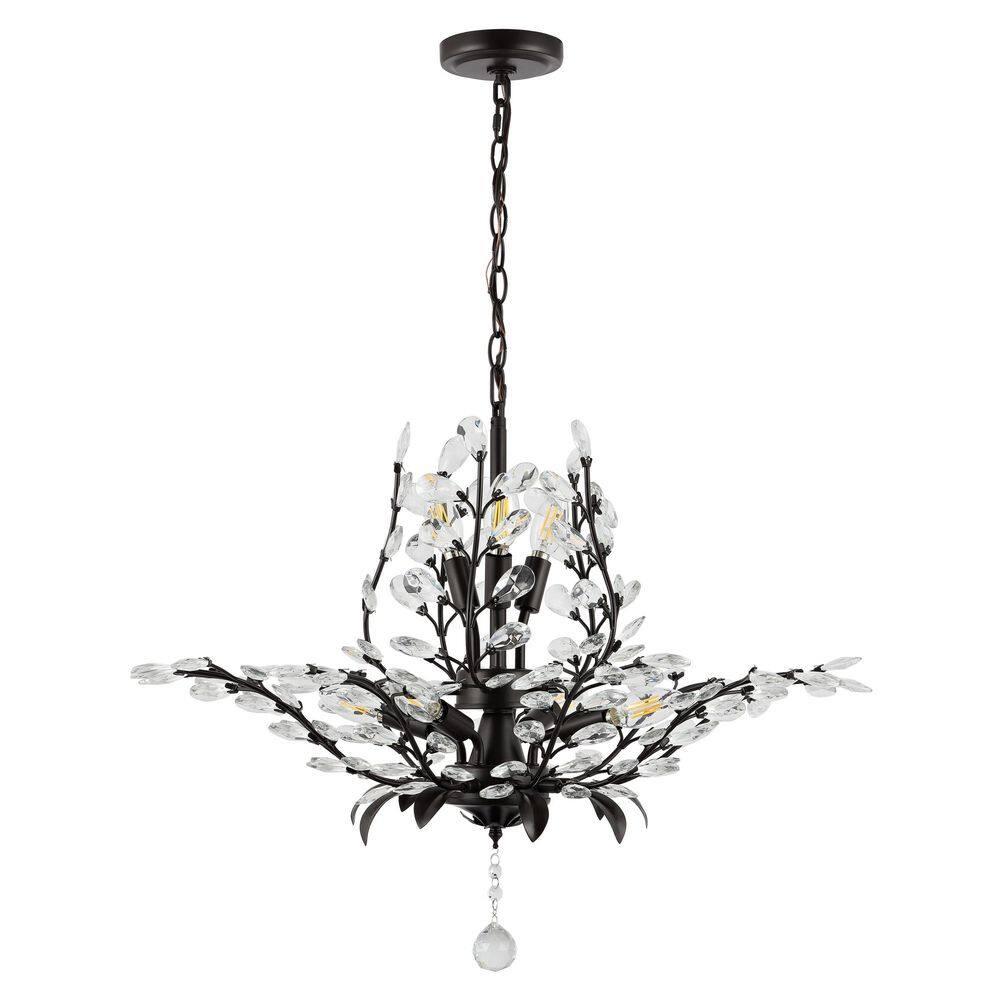 28.5" 7-Light Diantha Contemporary Bohemian Iron/Acrylic LED Pendant Oil Rubbed Bronze/Clear - JONATHAN Y: ETL Listed, Adjustable Height