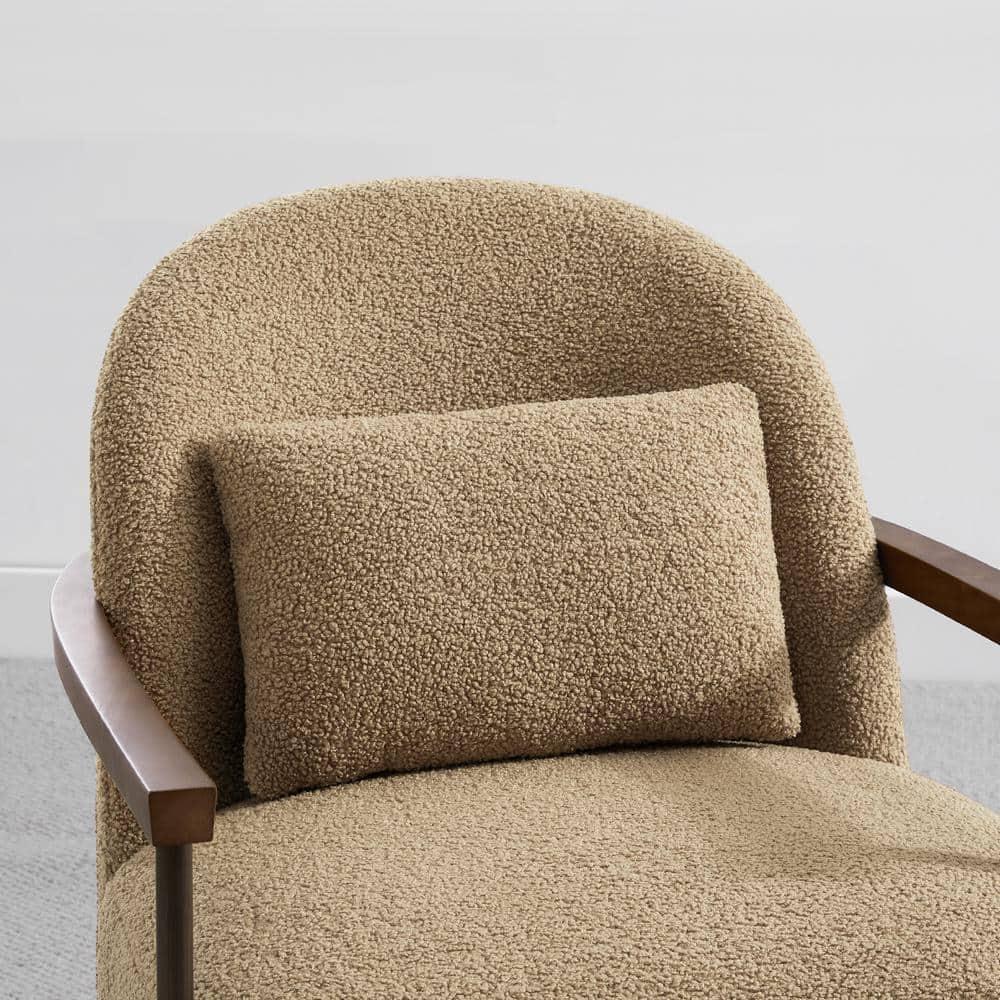 Quiteria Camel Fabric Accent Chair with Solid Wood and Metal Frame