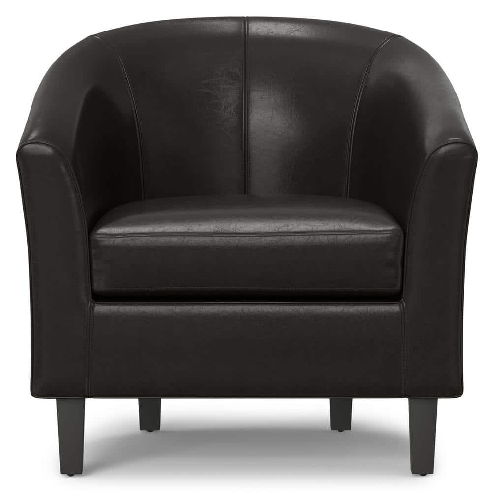 Simpli Home Austin 30"W Upholstered Vegan Faux Leather Contemporary Tub Accent Chair with High Arms and Deep Seat