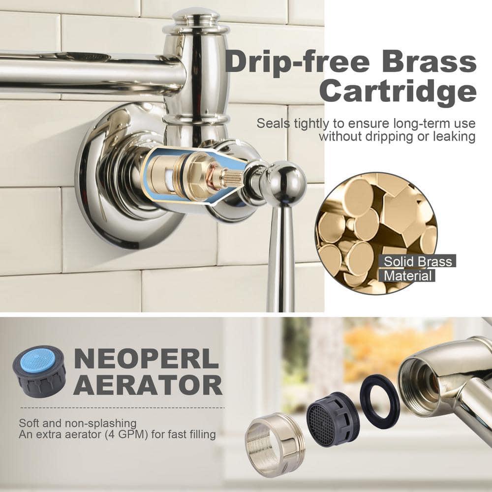 Pot Filler Faucet Polished Nickel: ARCORA Modern Pot Filler Wall Mount Kitchen Folding Faucet 2 Handle with Double Joint Swing Arms Brass Stove Faucet