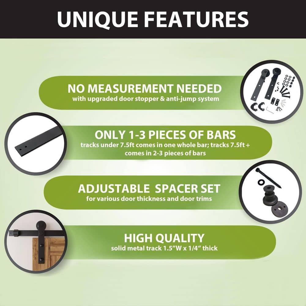 Homacer Black Rustic Sliding Barn Door Hardware Kit, for Two/Double Doors, 14ft Long Flat Track, Straight Design Roller, Heavy Duty, for Interior & Exterior Use