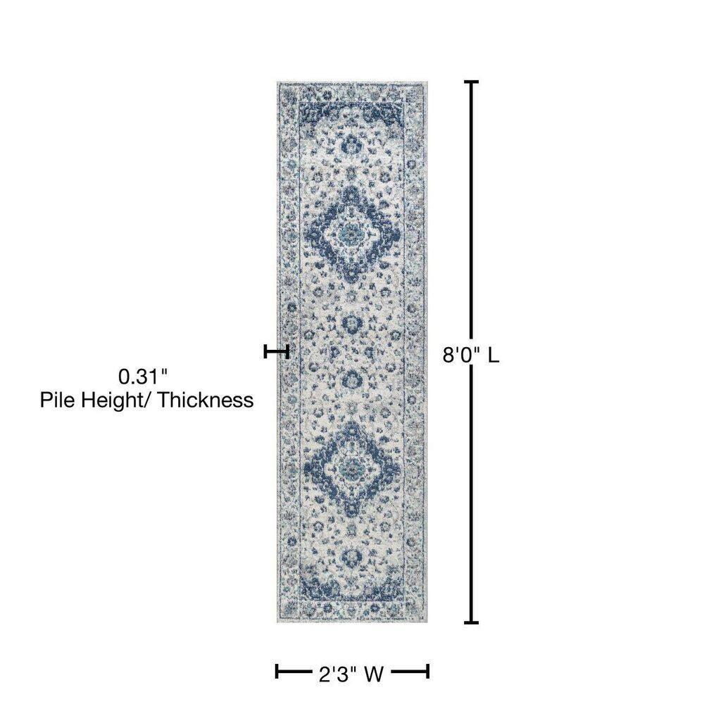 2'x8' Indhira Ornate Medallion Persian Runner Rug, Blue/Gray - JONATHAN Y