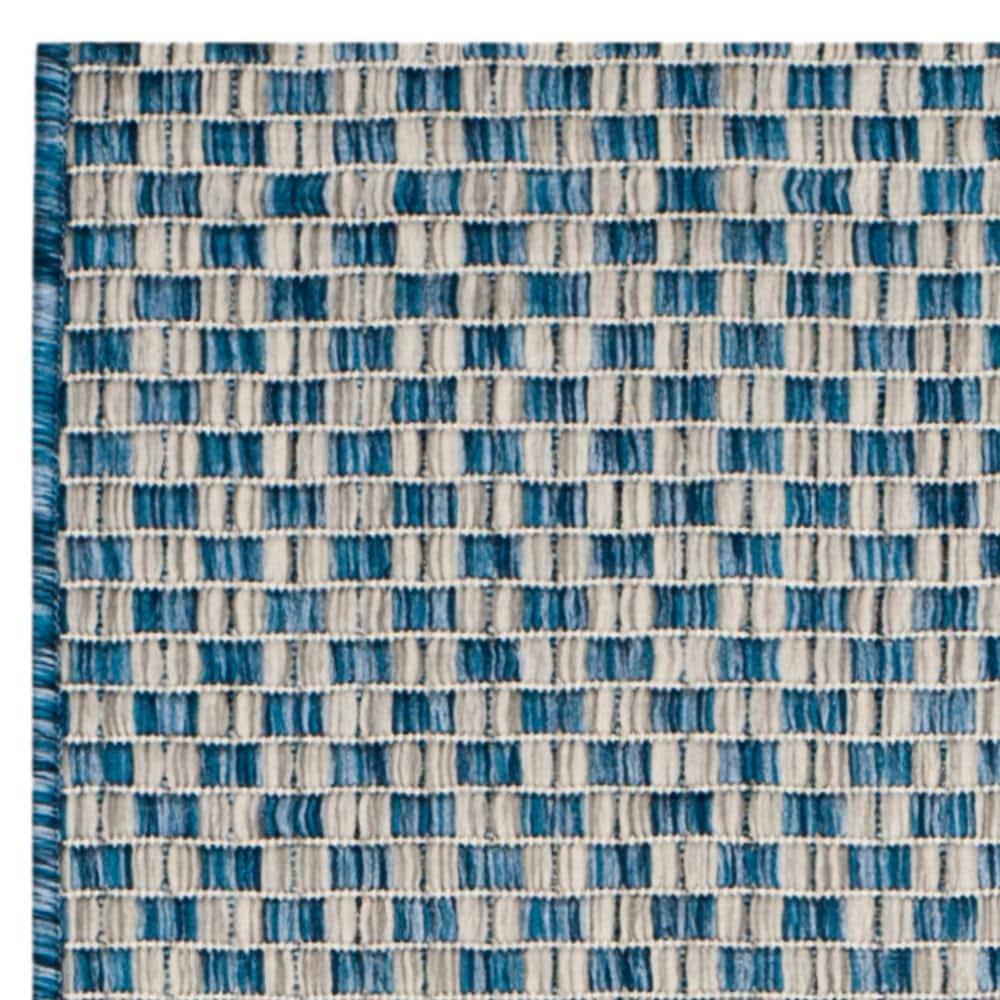 SAFAVIEH Courtyard Blair Checkered Indoor/Outdoor Runner Rug, Blue/Light Grey, 2'3" x 6'7"