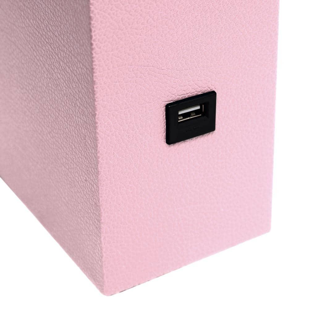 Elegant Designs 21" Modern Leather Wrapped Table Lamp with USB Port and Feit LED (Includes LED Light Bulb) Pink