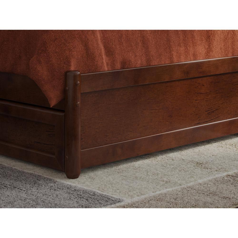 Barcelona Full Solid Wood Panel Platform Bed with Storage Drawers in Walnut