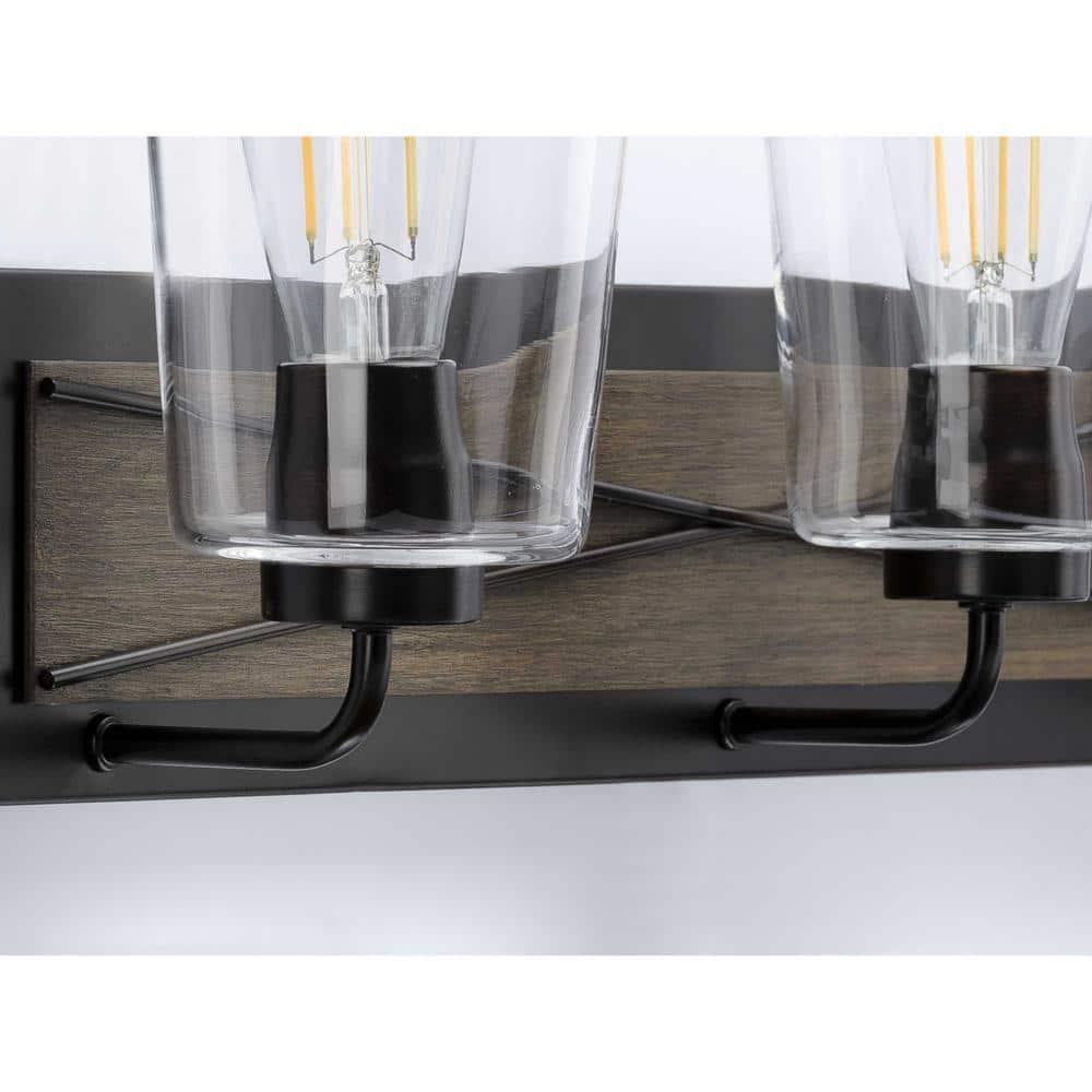Progress Lighting Briarwood 3-Light Bath Vanity in Antique Bronze with Clear Glass Shades