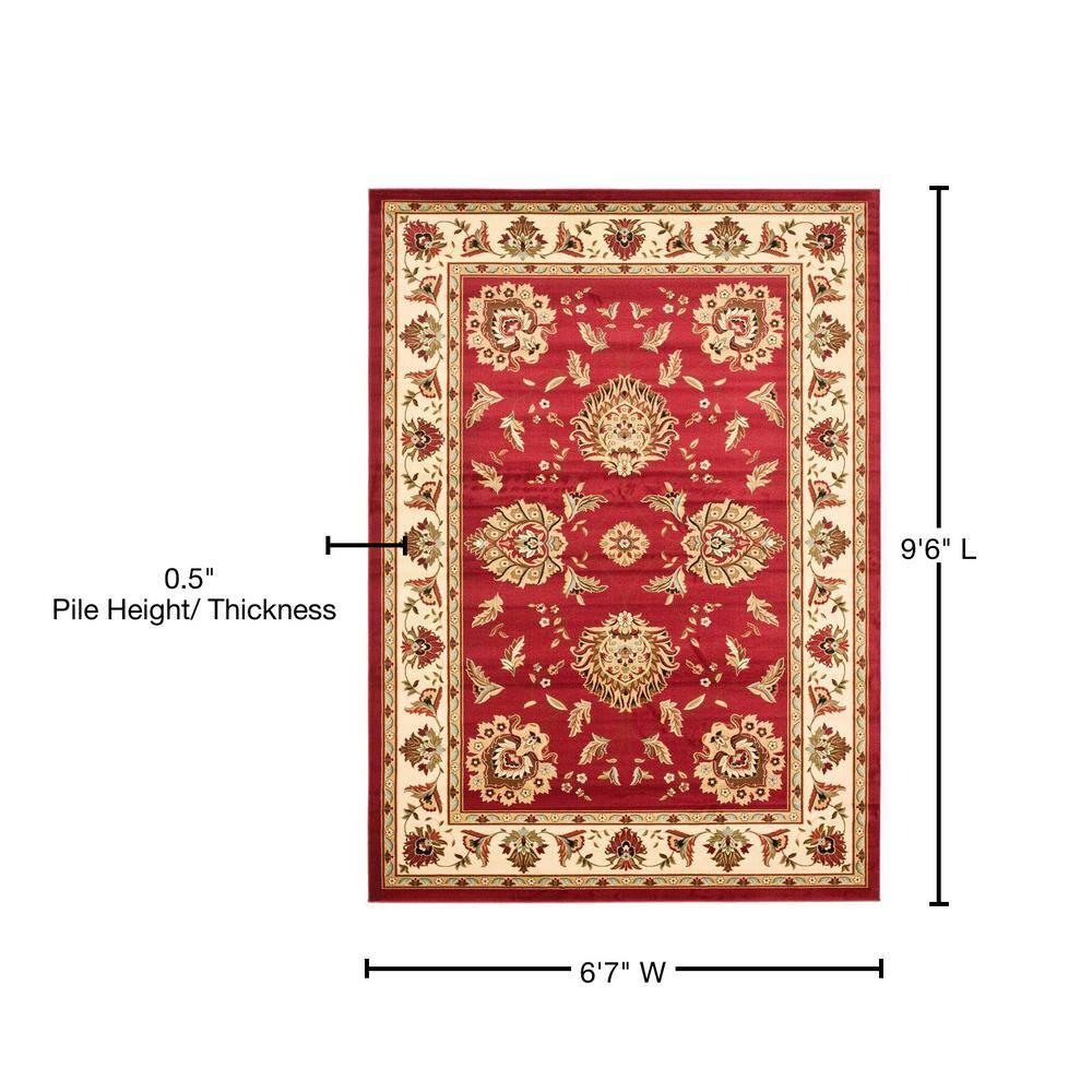 Lyndhurst LNH553 Power Loomed Area Rug - Red/Ivory - 6'7"x9'6" - Safavieh