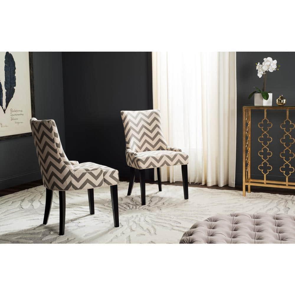 SAFAVIEH Lester 19" H Contemporary Glam Dining Chair, Grey/White/Espresso, Set of 2