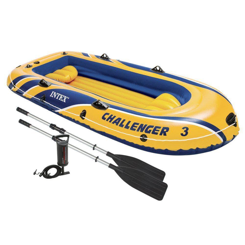 INTEX 68370EP Challenger 3 Inflatable Boat Set: Includes Deluxe 48in Boat Oars and Pump – Triple Air Chambers – 3-Person – 660lb Weight Capacity