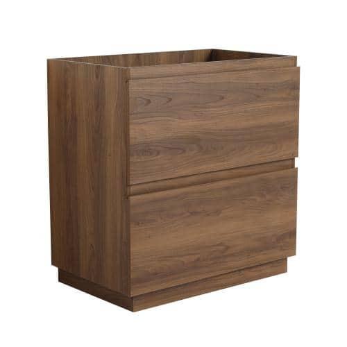 30" Medium Brown MDF Freestanding Double Drawer Vanity Cabinet