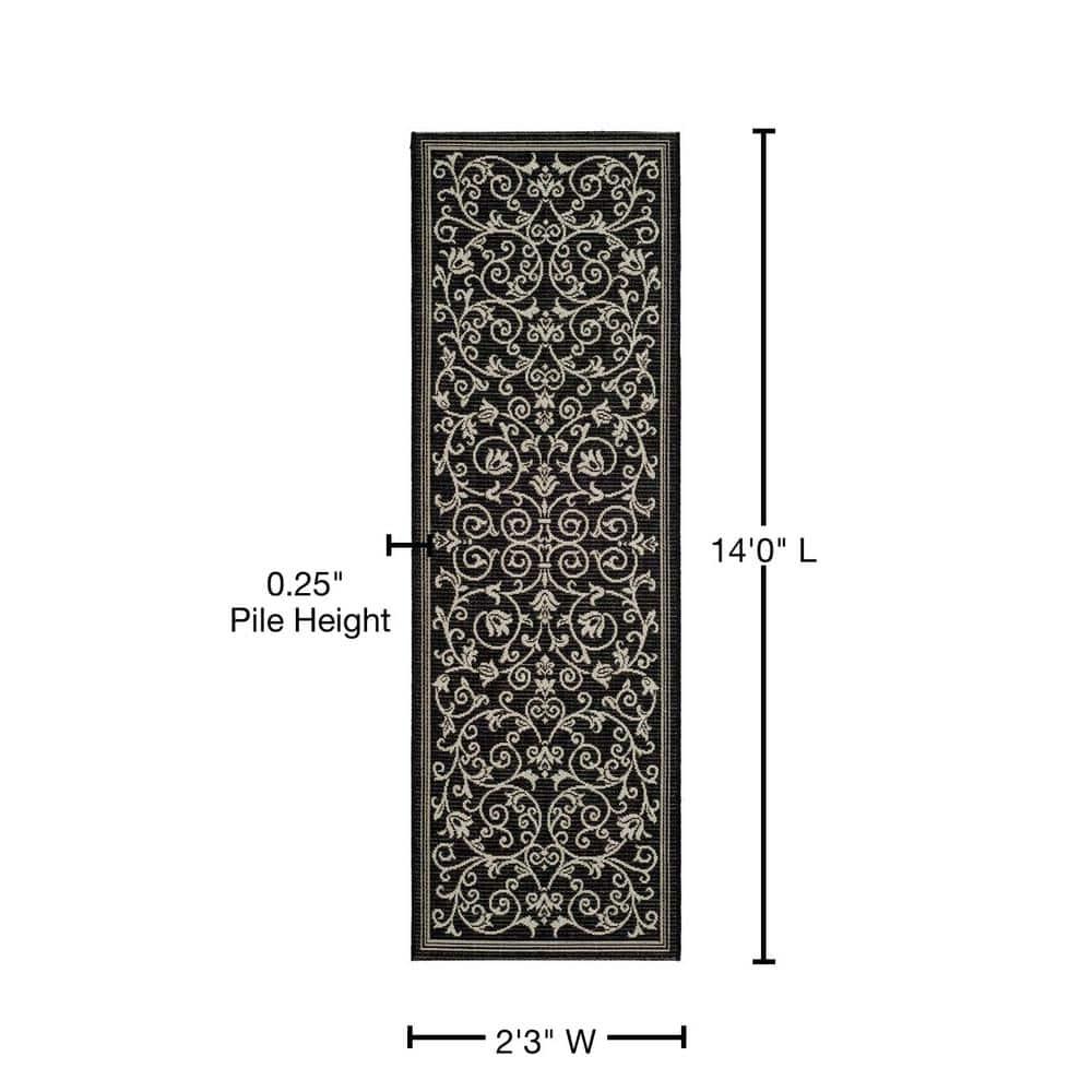 Courtyard CY2098 Power Loomed Indoor and Outdoor Runner Rug - Black/Sand - 2'3"x14' - Safavieh