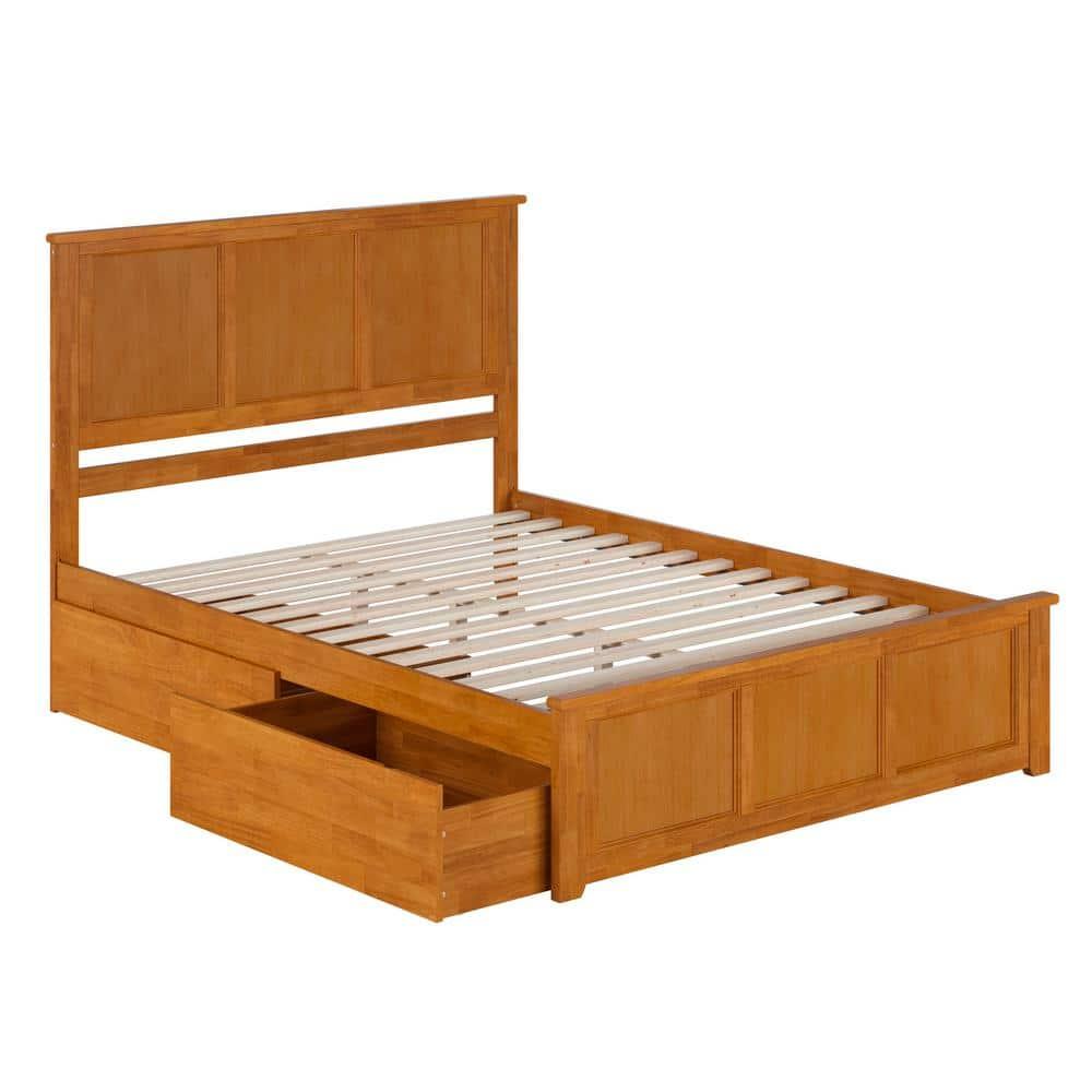 AFI Madison Queen Platform Bed with Matching Footboard and Storage Drawers, Light Toffee