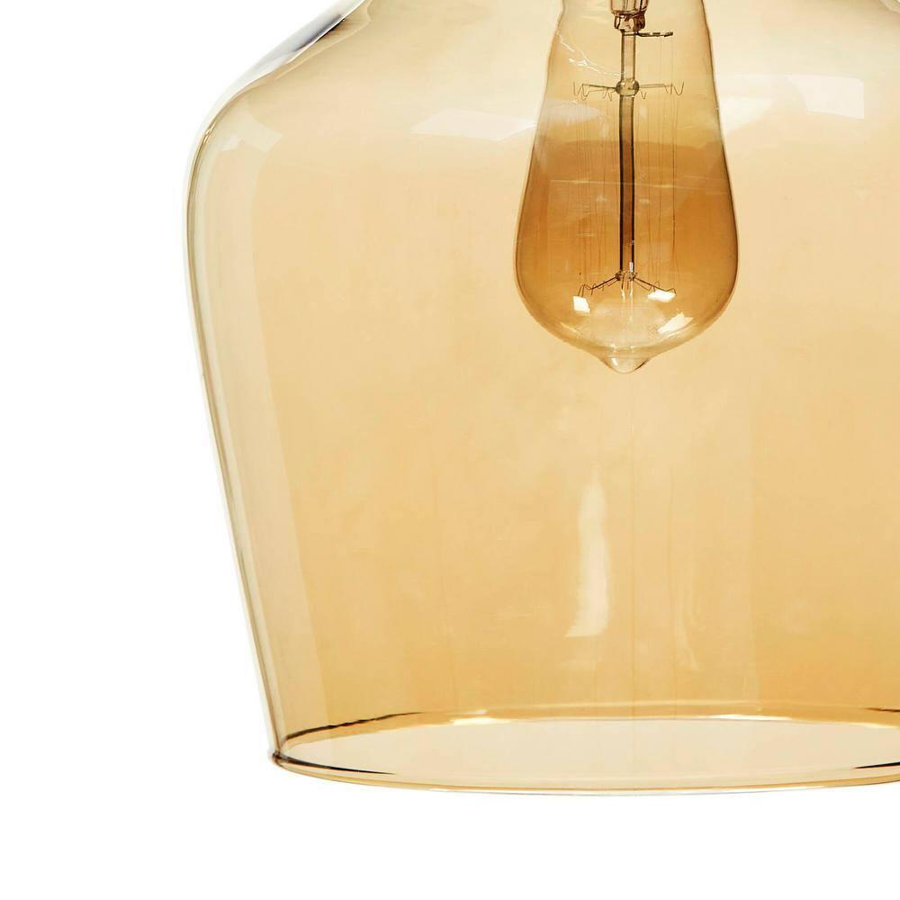Hampton Hill Auburn Pendant Kitchen Lighting for Dining Room, Industrial Kitchen Lights, Hand-Blown Glass Bell Shaped Pendant Light for Kitchen Island, Foyer, Bedroom, 9" Dia x 95.5" H, Gold/Amber
