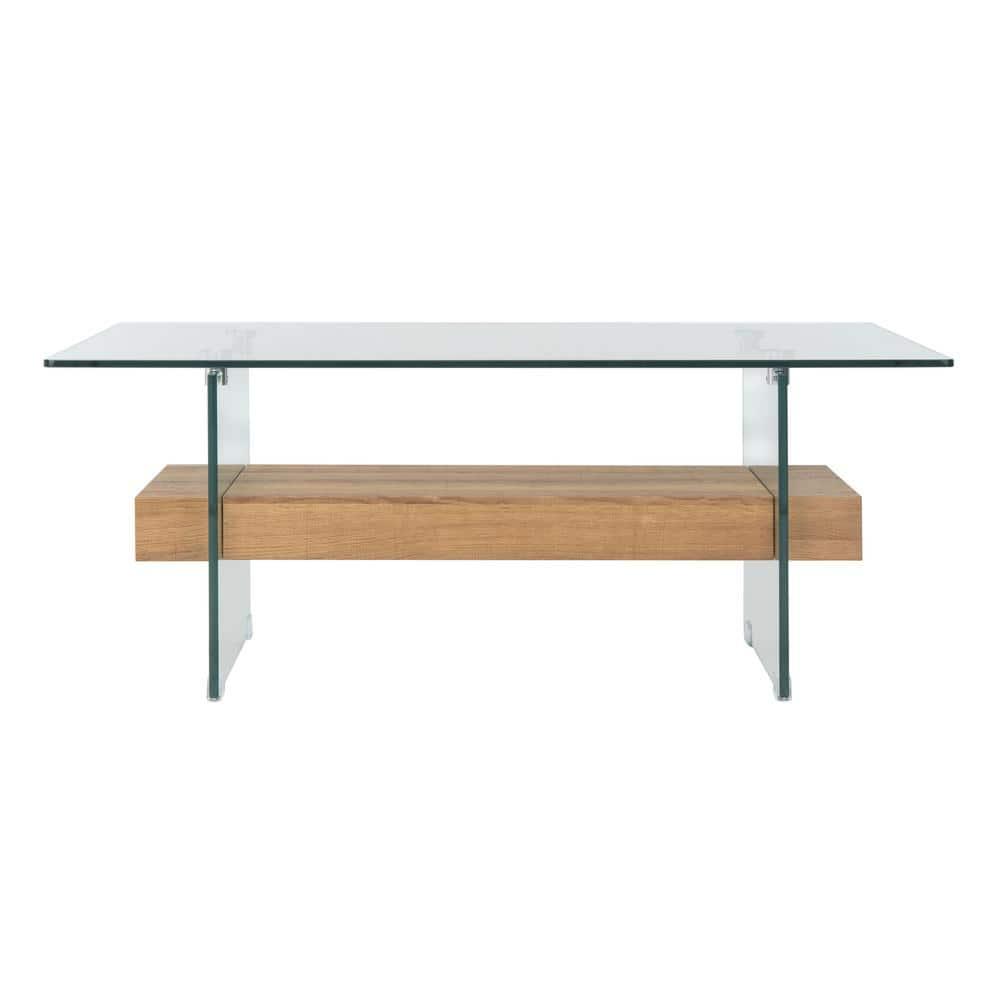 Kayley Coffee Table - Glass/Natural Brown - Safavieh