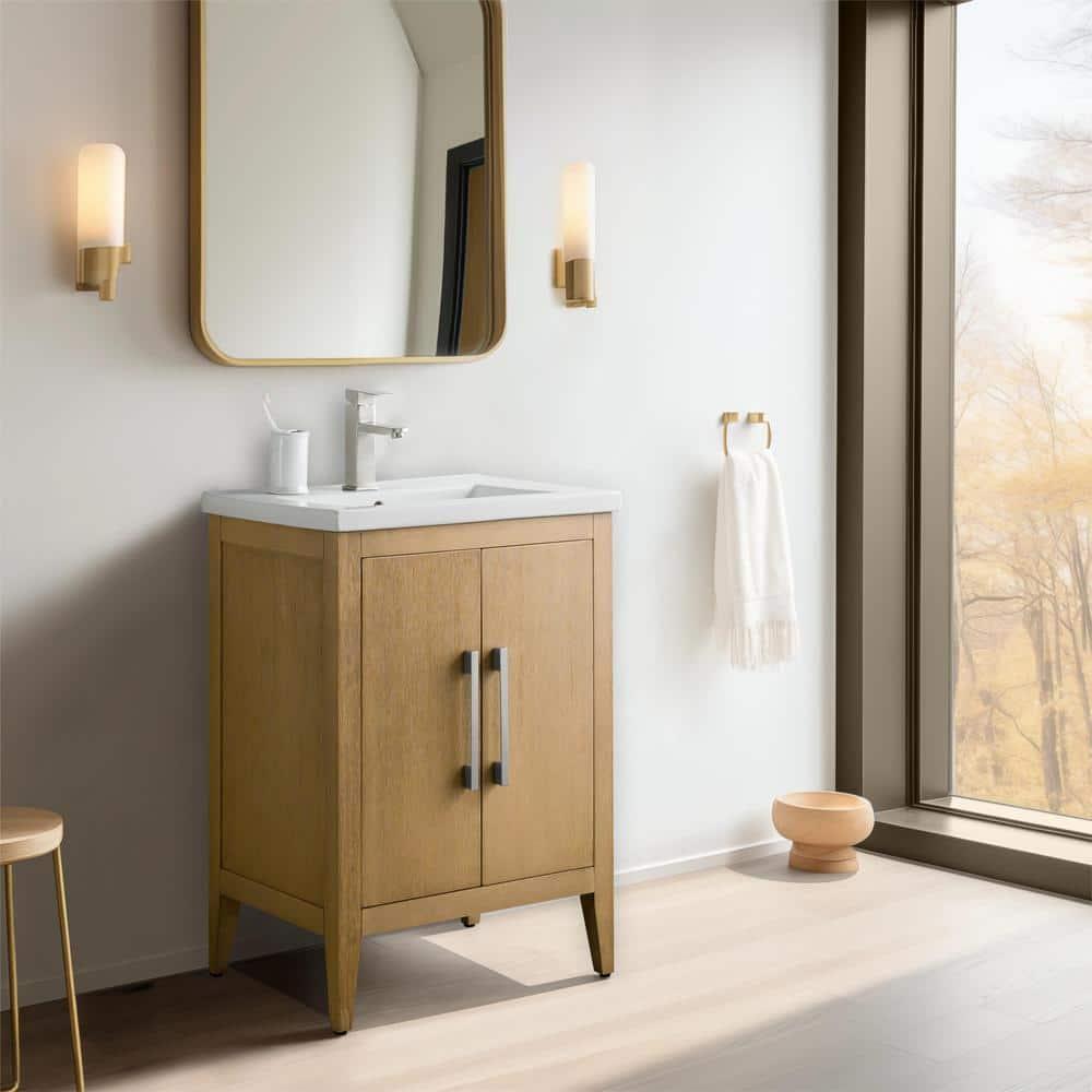 Natural Oak Single Sink Bathroom Vanity with Ceramic Top
