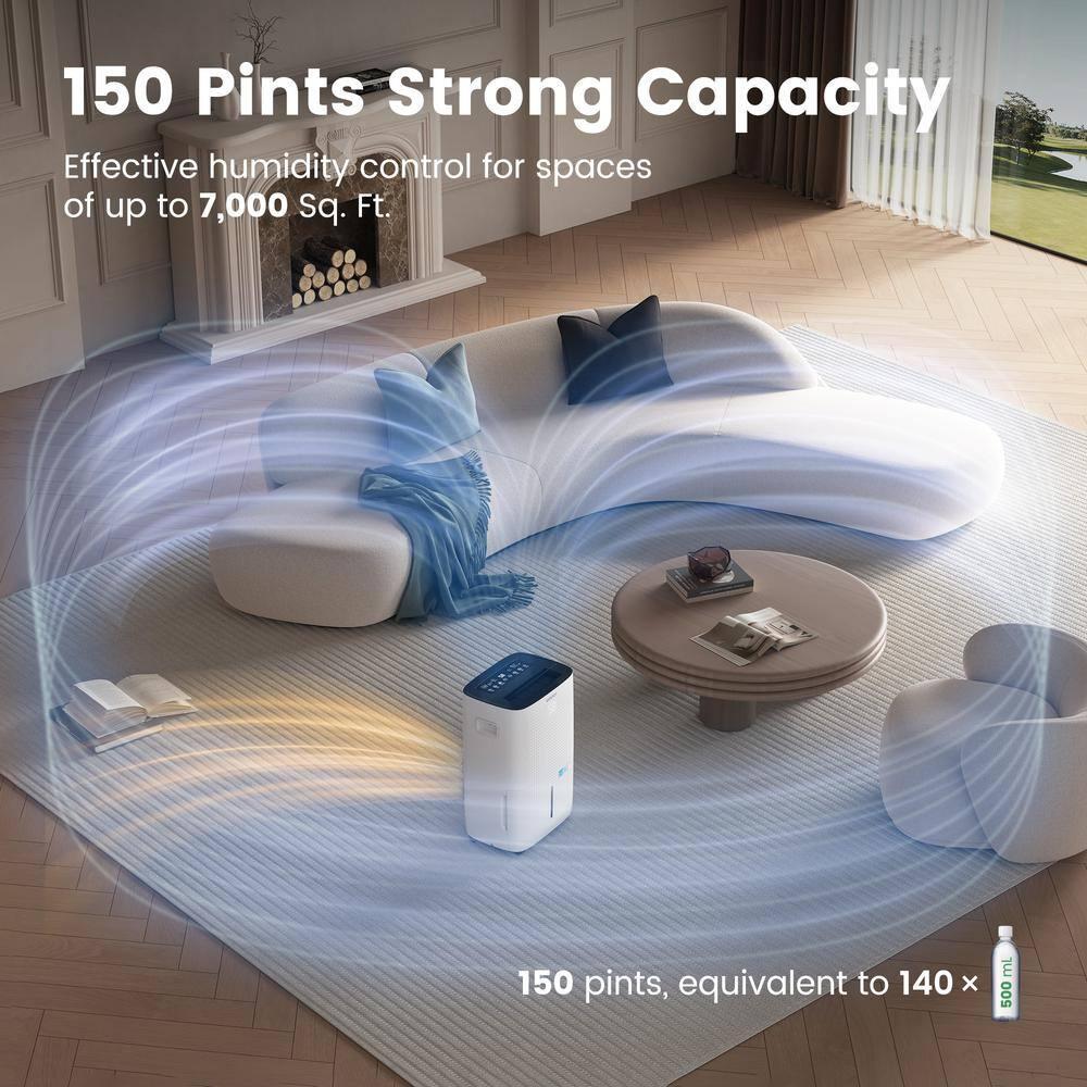 Sitvon 150 pt 7000 sq ft Whole House Dehumidifier in White - Energy Efficient, Built-in Pump