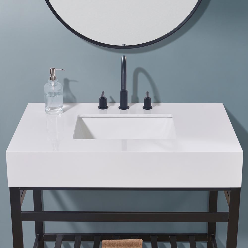 36. in Stone effects Vanity Top in Snow White Apron with White Sink