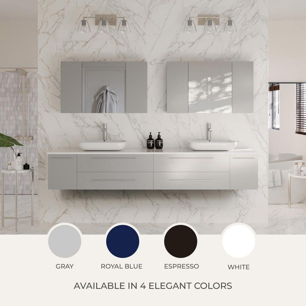Fresca Lucera 60" Wall Mount Double Sink Modern Bathroom Vanity with Top and Vessel Sinks