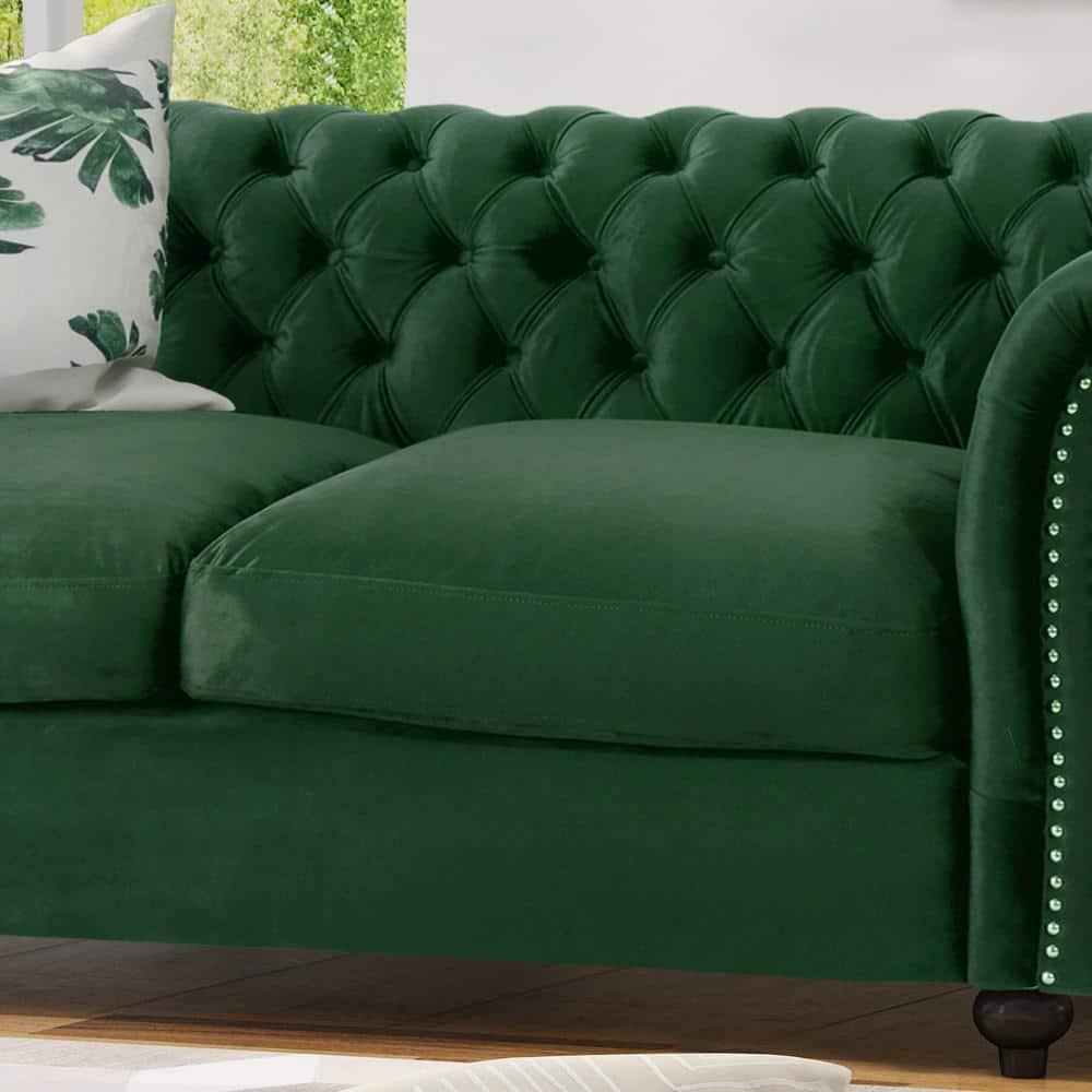 Noble House Aaniya Velvet Tufted Chesterfield Loveseat Sofa, Emerald
