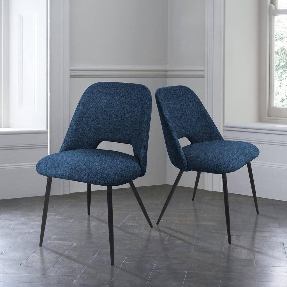 Edwin 21.6" Wider Seat Blue Upholstered Dining Chairs Set Of 2,Modern Kitchen Armless Dining Chair With Black Metal Legs-Maison Boucle