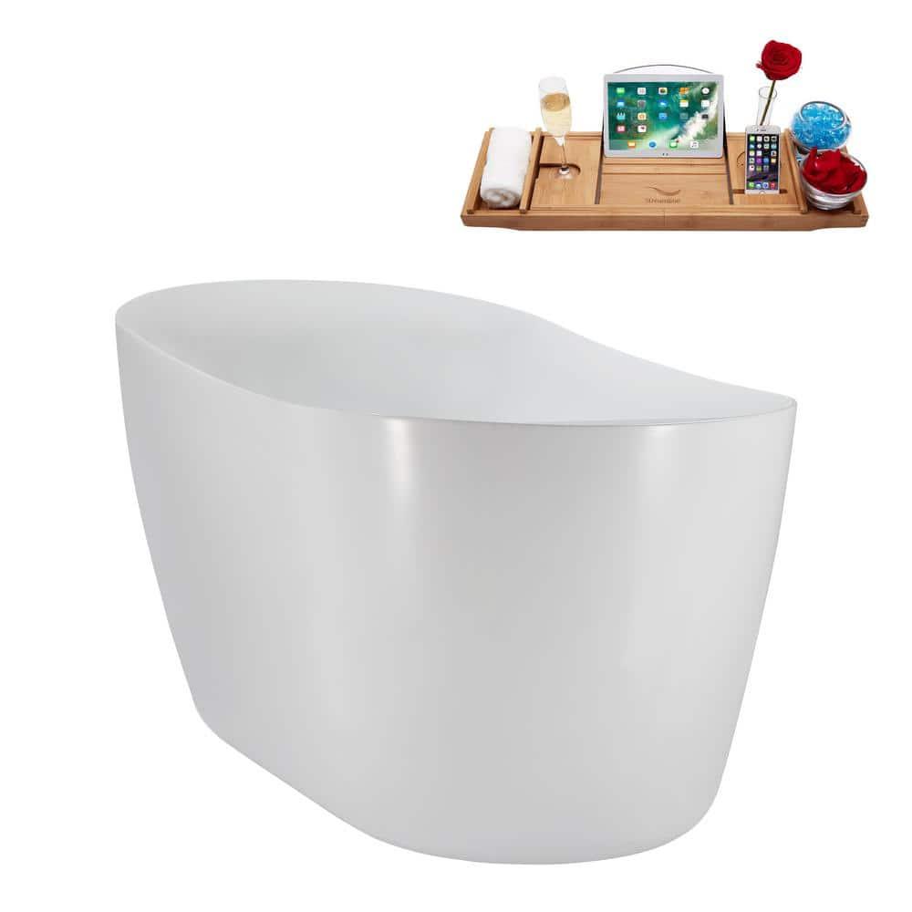 Streamline Bath 59" Streamline Freestanding Soaking Acrylic Bathtub With Drain and Bamboo Tray N2080BL