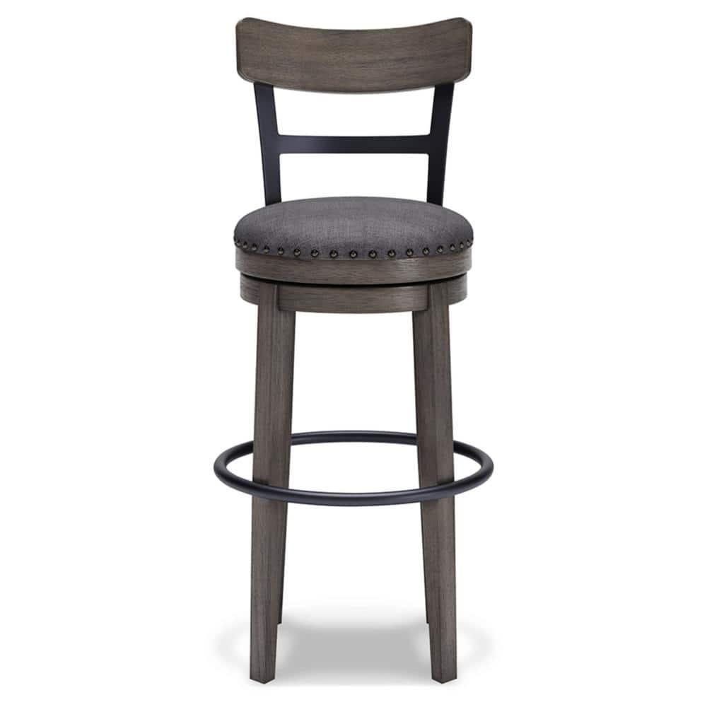 Caitbrook Barstool Gray - Signature Design by Ashley: Antiqued Finish, Swivel, Nailhead Trim