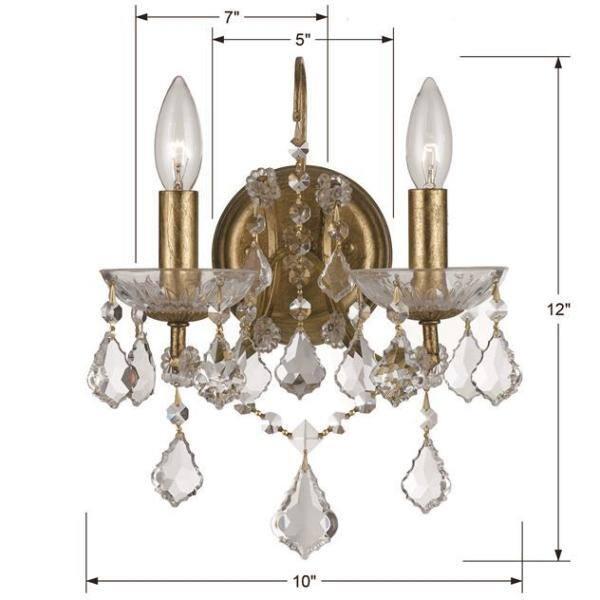 4452-GA-CL-MWP-Crystorama Lighting-Filmore - Two Light Wall Sconce in Classic Style - 10.5 Inches Wide by 12.5 Inches High-Antique Gold Finish-Hand
