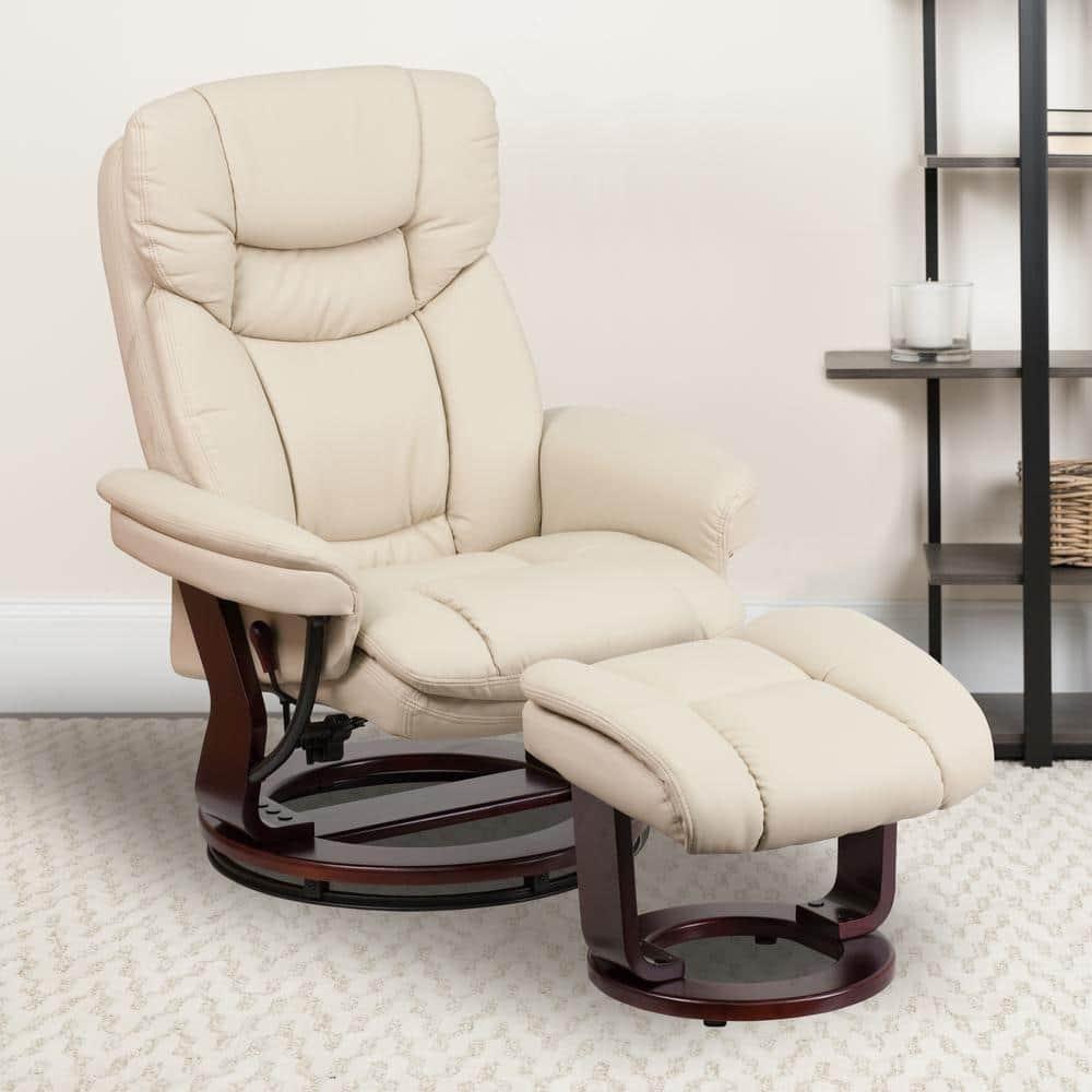 Flash Furniture Recliner Chair with Ottoman | Beige LeatherSoft Swivel Recliner Chair with Ottoman Footrest
