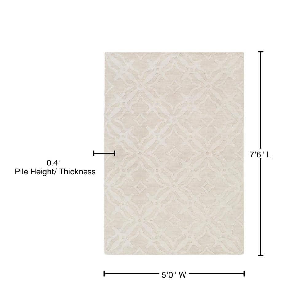 Ivory Wool Tufted Handmade Medallion Rectangular Rug 5' x 7'