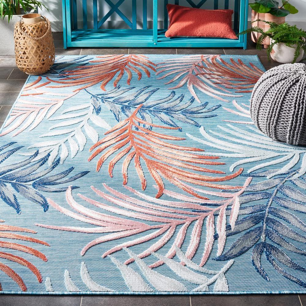 Cabana CBN458 Power Loomed UV Resistant Indoor/Outdoor Area Rug - Blue/Rust - 5'1"x7'6" - Safavieh