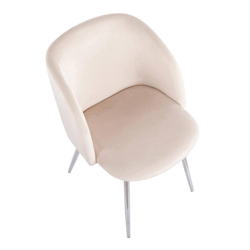 Set of 2 Fran Dining Chairs Velvet/Metal Chrome/Cream: Padded, Tapered Legs, LumiSource