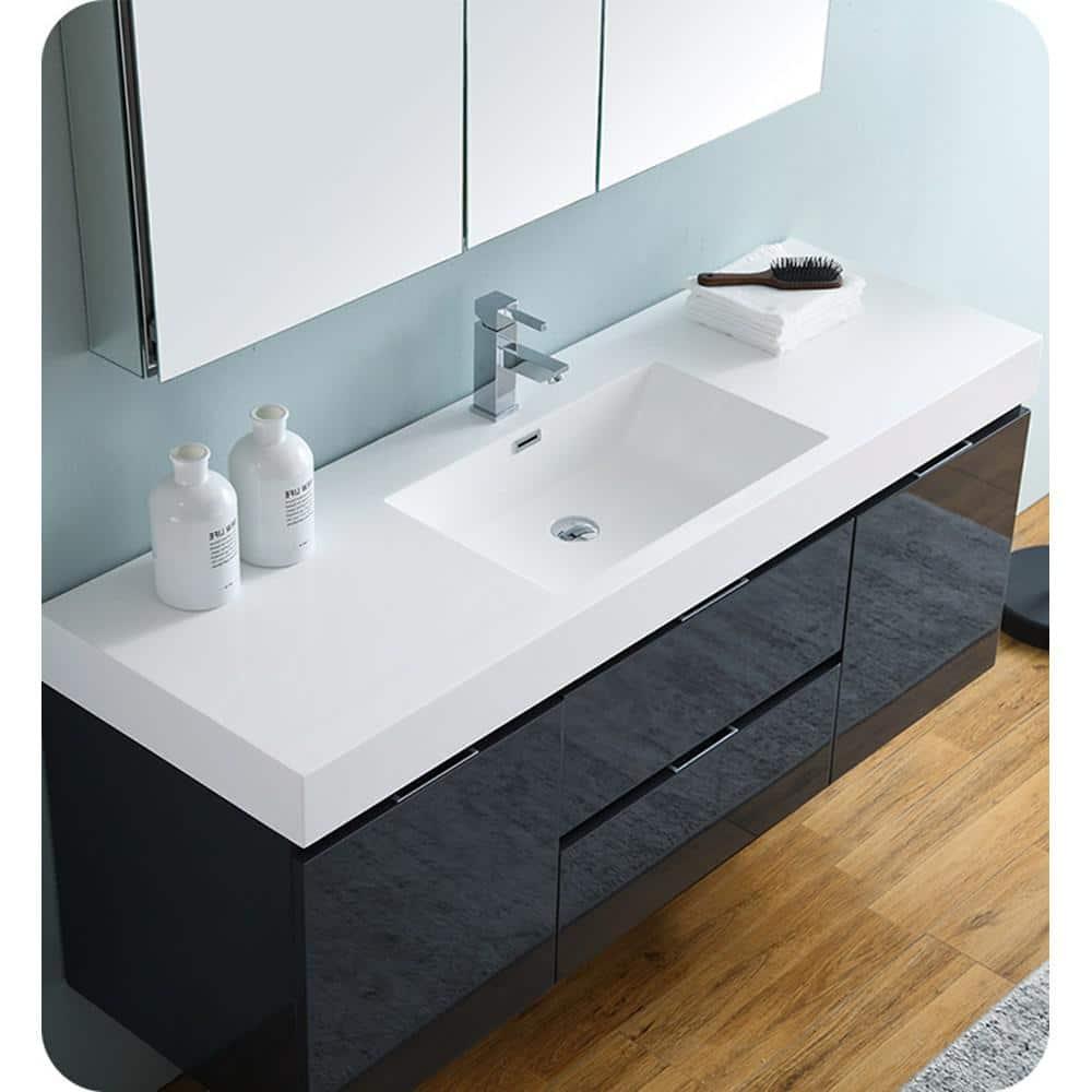 Valencia 60" Wall Mount Single Sink Bathroom Vanity with Top and Sink (Faucet Not Included)