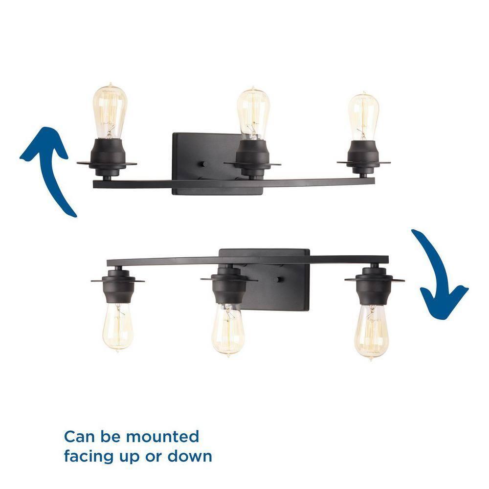 Progress Lighting Debut 3-Light Bath Vanity Fixture, Steel, Graphite, Clear Seeded Glass