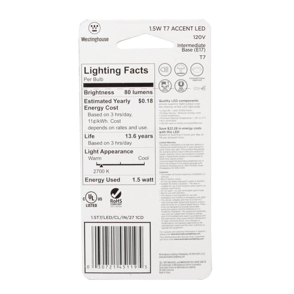 Westinghouse 4511900 15-Watt Equivalent T7 Clear LED Light Bulb with Intermediate Base