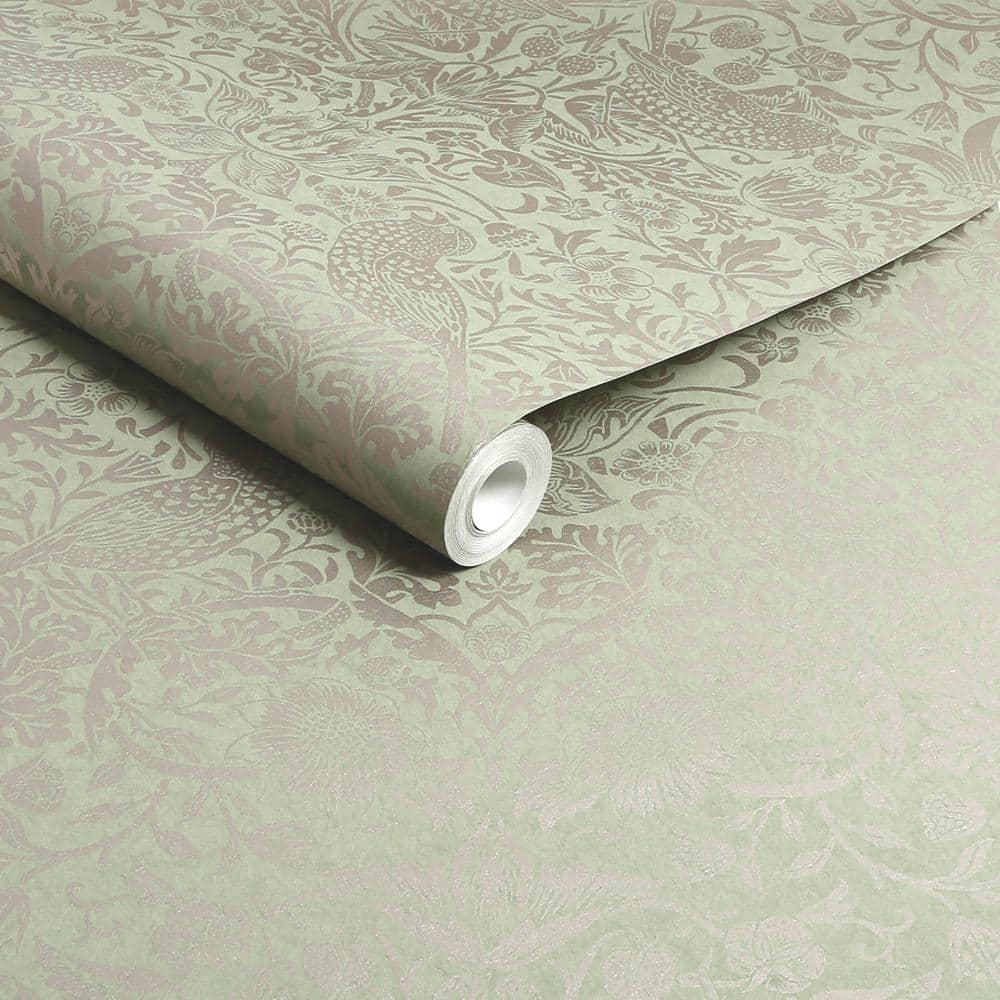 William Morris at Home Strawberry Thief Fibrous Sage Wallpaper