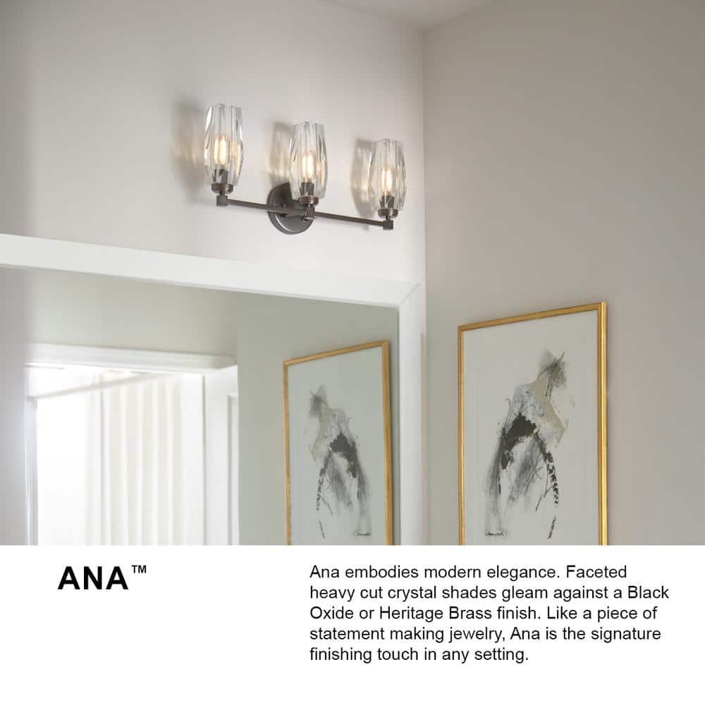 Hinkley Ana 3-Light Bath Vanity w/ Faceted Heavy-Cut Diamond-Shaped Crystal Shades - Heritage Brass