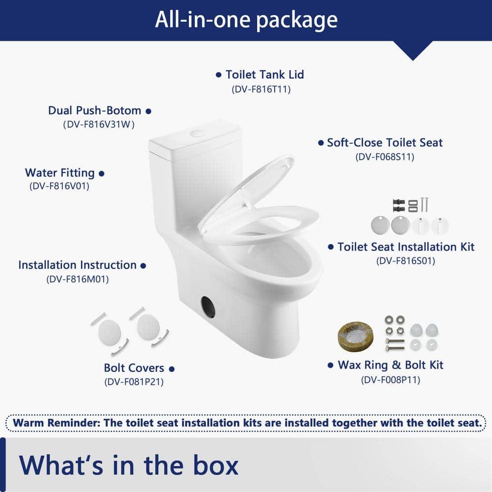 Ally Dual-Flush Elongated One-Piece Toilet with Glazed Surface Modern Toilet with Comfort Seat Height(Seat Included)