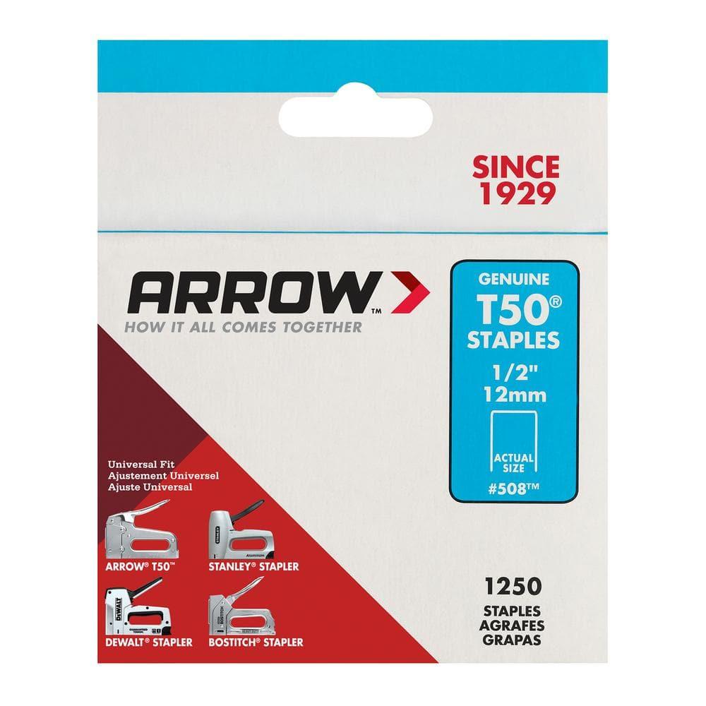 Arrow 508 Heavy Duty T50 1/2" Leg Length, 3/8" Crown, Staples, Heavy Duty, for General Repairs, DIY, Home Improvement, New