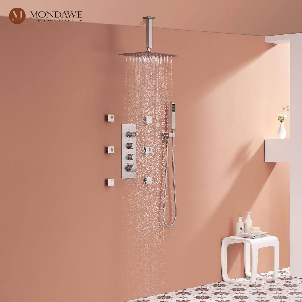 Herathena 3 Functions Ceiling Mounted Luxury Shower System with 6 Body Jets (Rough-in Valve Included)