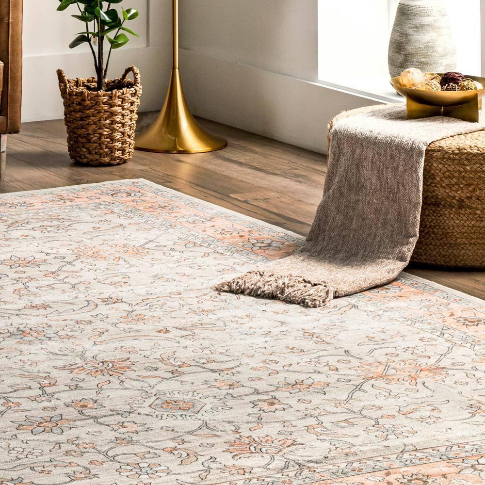 Nuloom Marlena Faded Floral Pet Friendly Machine Washable Area Rug, 8' x 10', Light Orange