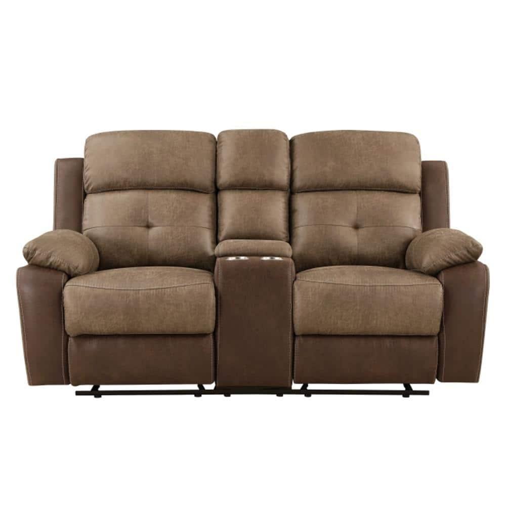 Benjara BM315167 73 in. Emma Double Manual Recliner Loveseat - Microfiber & Solid Wood - Brown