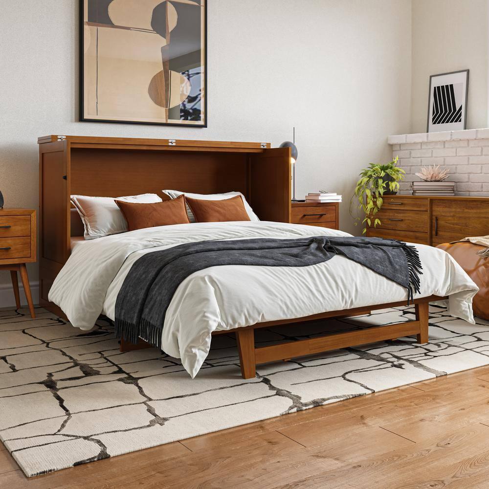 AFI Sedona Queen Murphy Bed Chest with Drawer & Built-in Charger, Light Toffee
