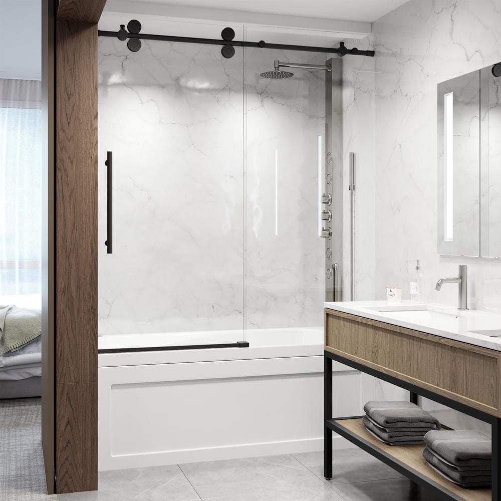 Elan 56-60" W x 66" H Sliding Frameless Tub Door with 3/8" Laminated Glass