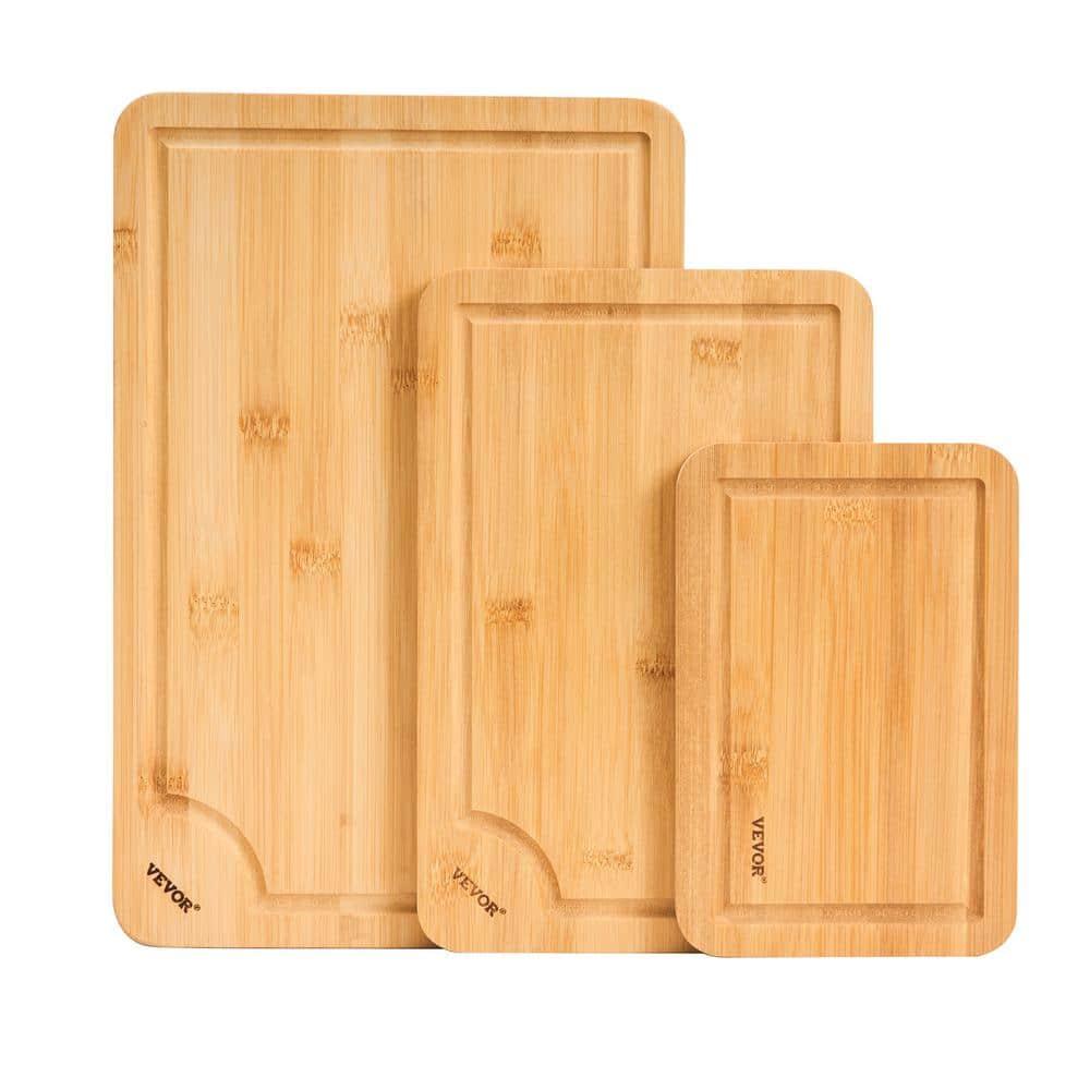 VEVOR Cutting Board 3 Pieces, Premium Versatile Bamboo Cutting Board, Food-Grade Oil and Juice Groove,Sturdy Durable Chopping Board, Built-in Handle, Wooden Cutting Board for Display Chopping Serving